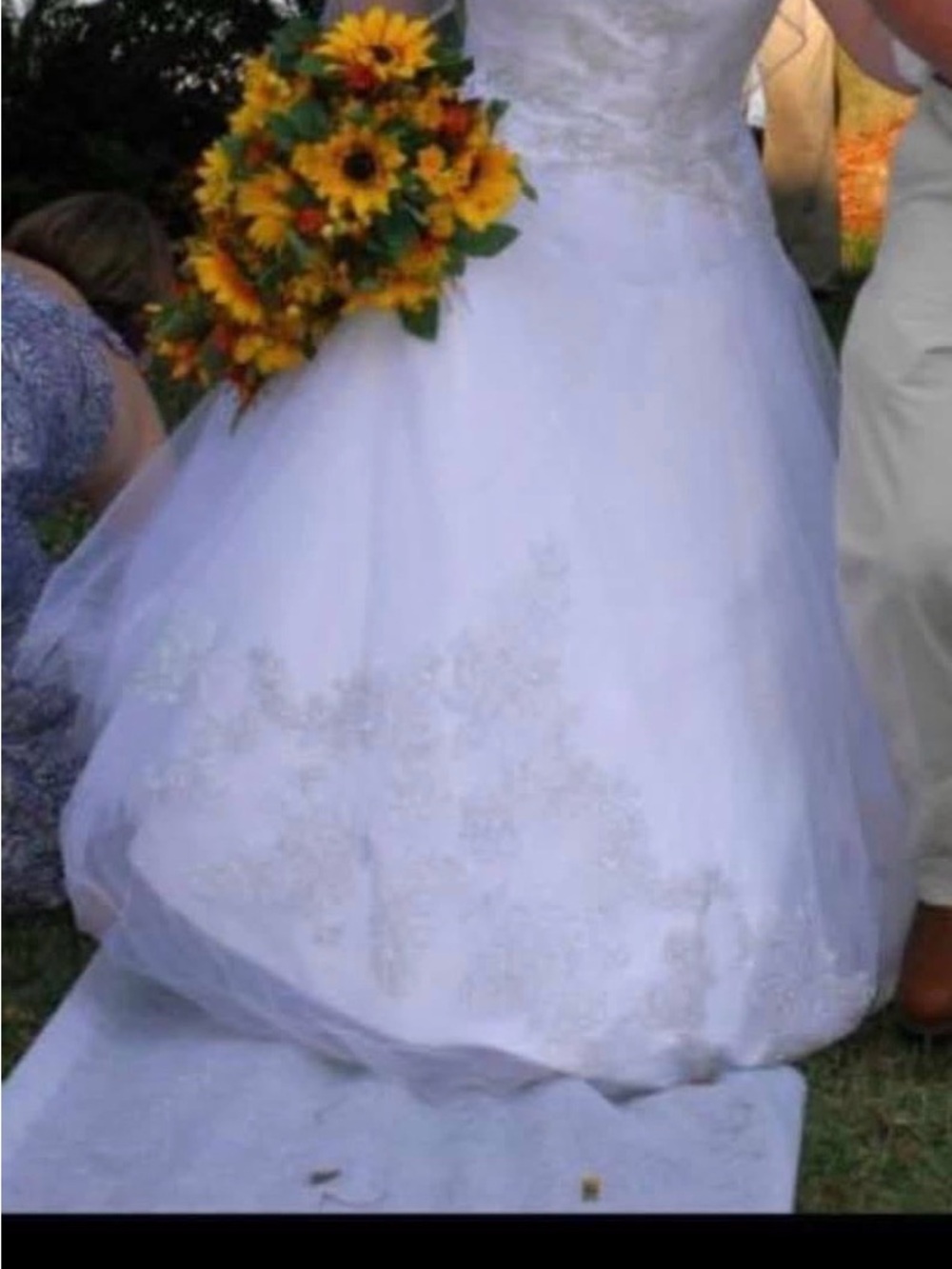 David's Bridal White Flower-Appliqué Tulle Dress